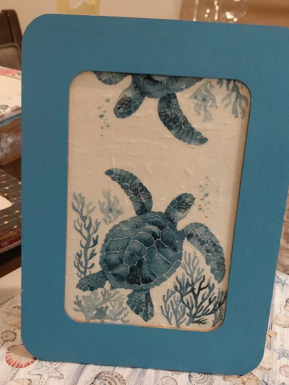 Blue Sea Turtle Wall Art - Brand: 5x7. Decoupaged.